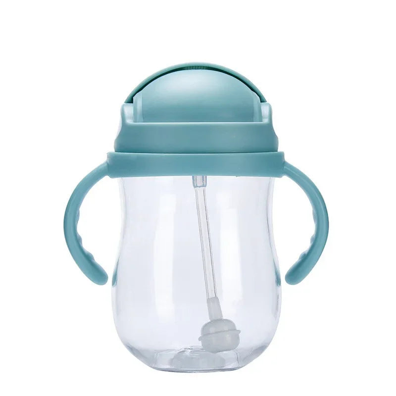 300ML Children's Drinking Water Bottle with Straw Baby Portable Bottle with Handle Outdoor Training Cup Mother Baby Products