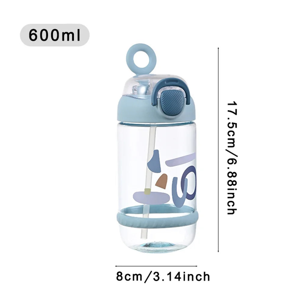 600ML Cute Water Bottle with Straw Portable Plastic Cups Juice Milk Drinking Bottle For Girl Kid Outdoor Drinking Kettle