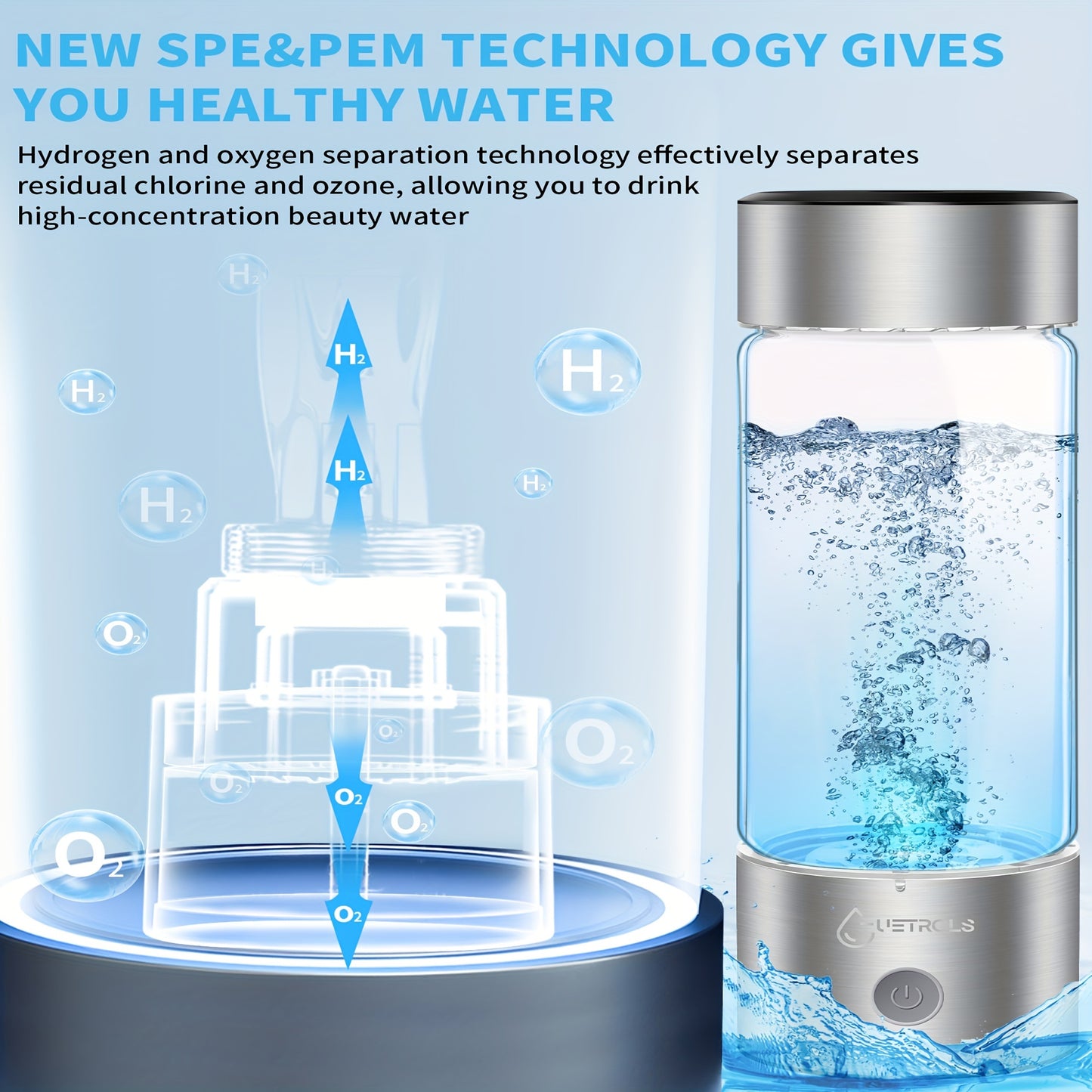 Hydrogen Water Bottle 2024, Hydrogen Water Bottle Generator with SPE PEM Technology Water Ionizer, Hydrogen Water Machine Improve Water in 3 Minutes for Home, Office, Travel, Daily Drinking