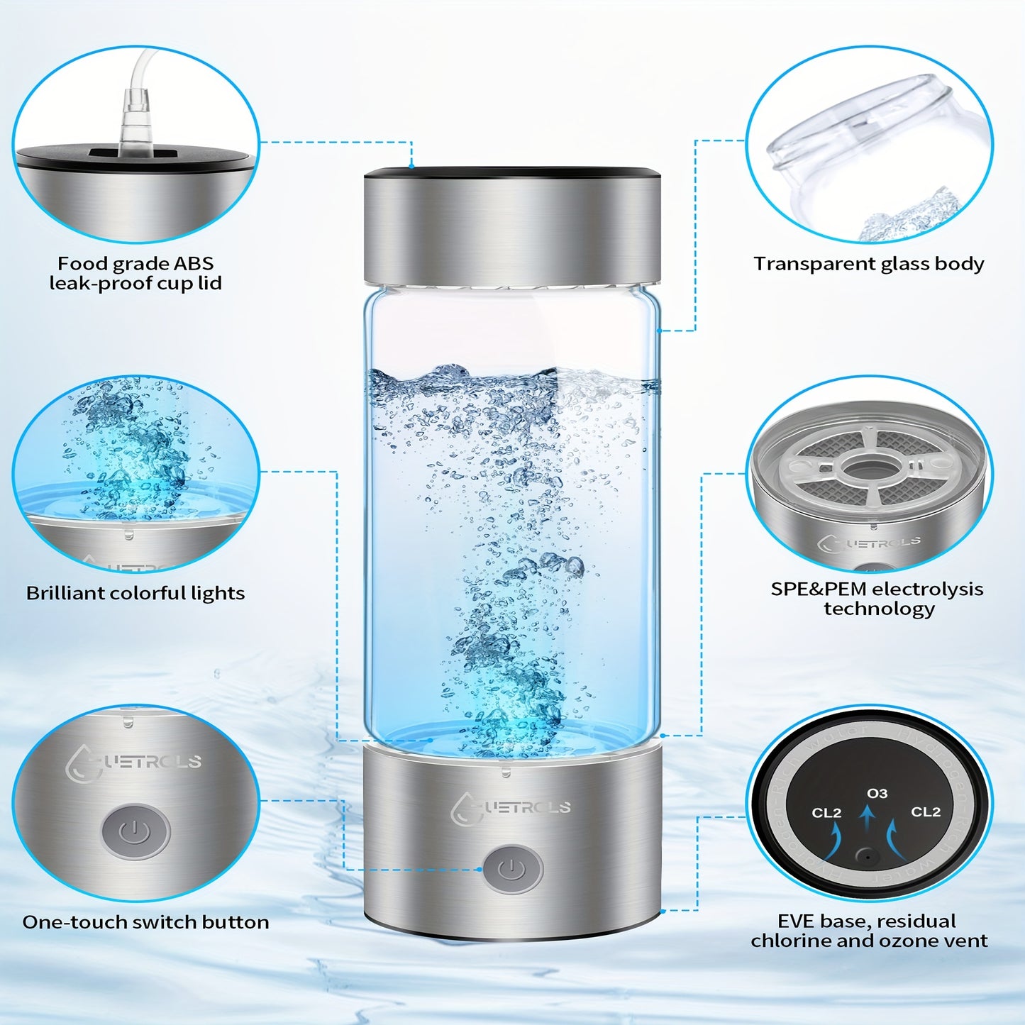 Hydrogen Water Bottle 2024, Hydrogen Water Bottle Generator with SPE PEM Technology Water Ionizer, Hydrogen Water Machine Improve Water in 3 Minutes for Home, Office, Travel, Daily Drinking