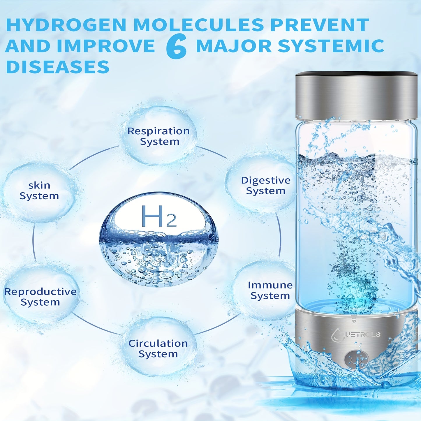 Hydrogen Water Bottle 2024, Hydrogen Water Bottle Generator with SPE PEM Technology Water Ionizer, Hydrogen Water Machine Improve Water in 3 Minutes for Home, Office, Travel, Daily Drinking