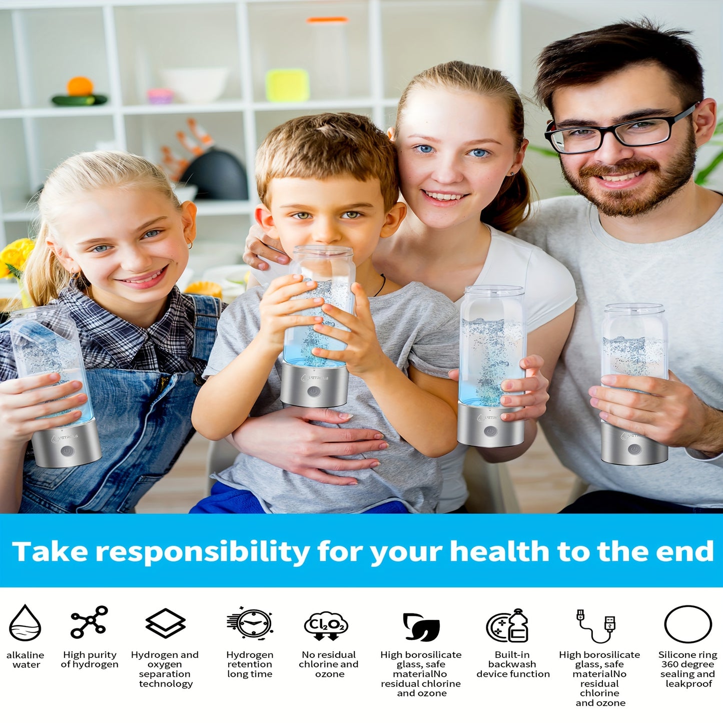 Hydrogen Water Bottle 2024, Hydrogen Water Bottle Generator with SPE PEM Technology Water Ionizer, Hydrogen Water Machine Improve Water in 3 Minutes for Home, Office, Travel, Daily Drinking