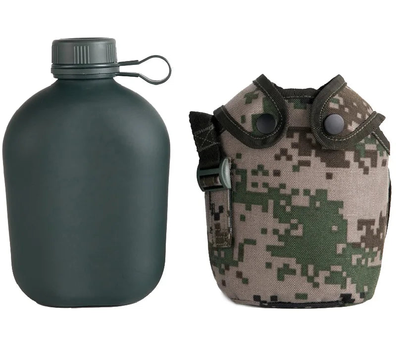 1L Water Bottle Camping Water Bottle with Pouch Canteen Bottle Camping Hiking Survival Drinking Kettle Outdoor Sports