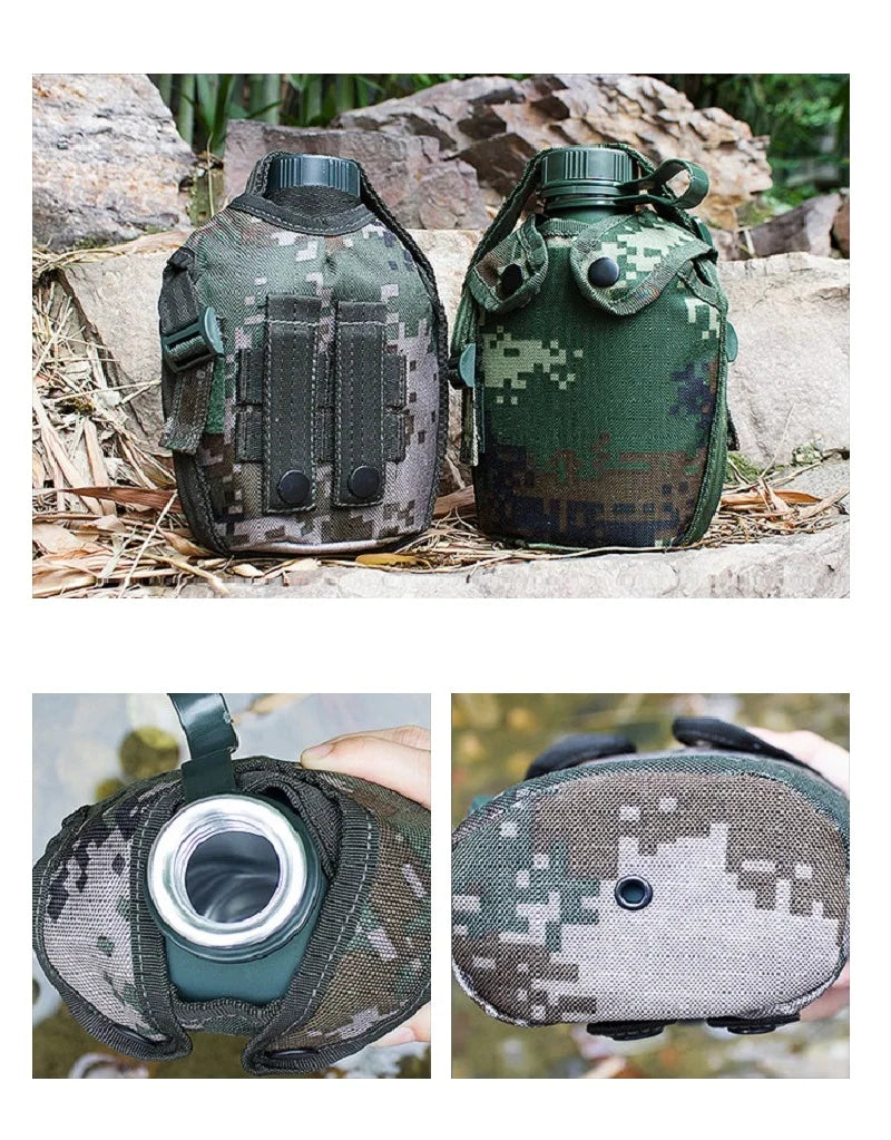 1L Water Bottle Camping Water Bottle with Pouch Canteen Bottle Camping Hiking Survival Drinking Kettle Outdoor Sports