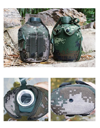 1L Water Bottle Camping Water Bottle with Pouch Canteen Bottle Camping Hiking Survival Drinking Kettle Outdoor Sports