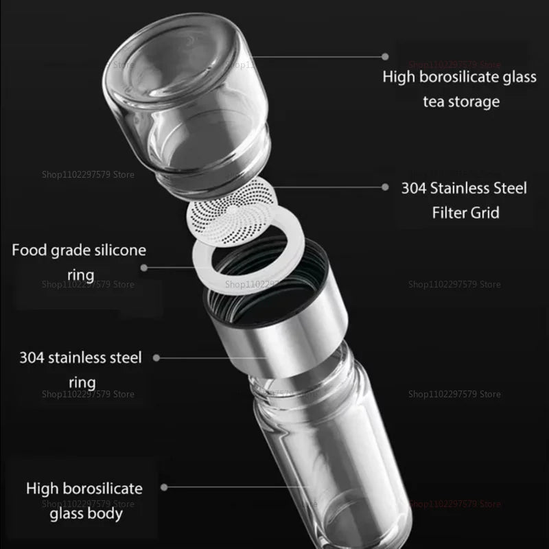 420ml Borosilicate Glass Tea Bottle Double Wall Infuser Tumbler with Tea Strainer Portable Drinkware for Hot Tea and Infusion