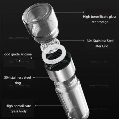 420ml Borosilicate Glass Tea Bottle Double Wall Infuser Tumbler with Tea Strainer Portable Drinkware for Hot Tea and Infusion