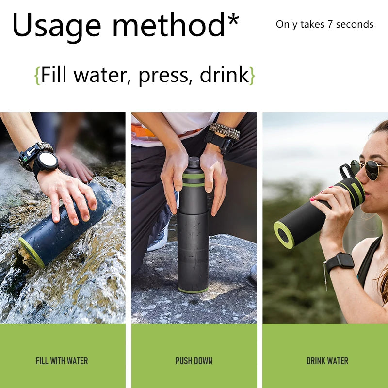 27 Oz Water Purifier Bottle Filter For Hiking, Camping, Survival, Travel