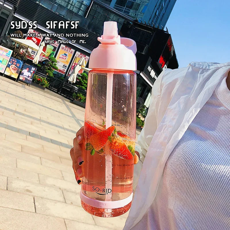 Outdoor Water Bottle with Straw Sports Bottles Leak Proof Eco-friendly Children School With Lid Hiking Camping Plastic BPA Free