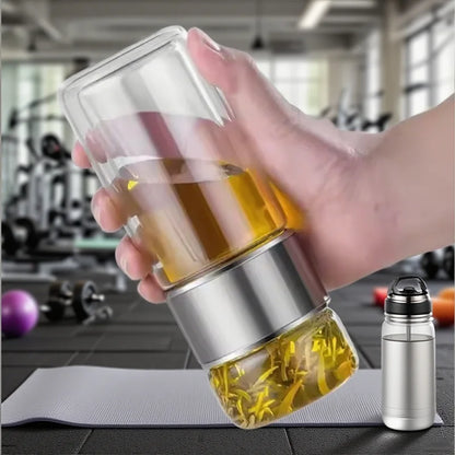 420ML Glass Tea Tumbler with Infuser Double Layered Water Bottle Removable Filter for Loose Leaf Hot Drinks for Office Travel