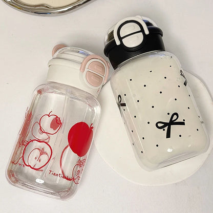 Cute Water Bottle With Straw Portable Plastic Up Cover Water Cup For Kid Kawaii Bottle Water Leak-Proof Cute Drinking Bottle