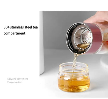 420ml Borosilicate Glass Tea Bottle Double Wall Infuser Tumbler with Tea Strainer Portable Drinkware for Hot Tea and Infusion