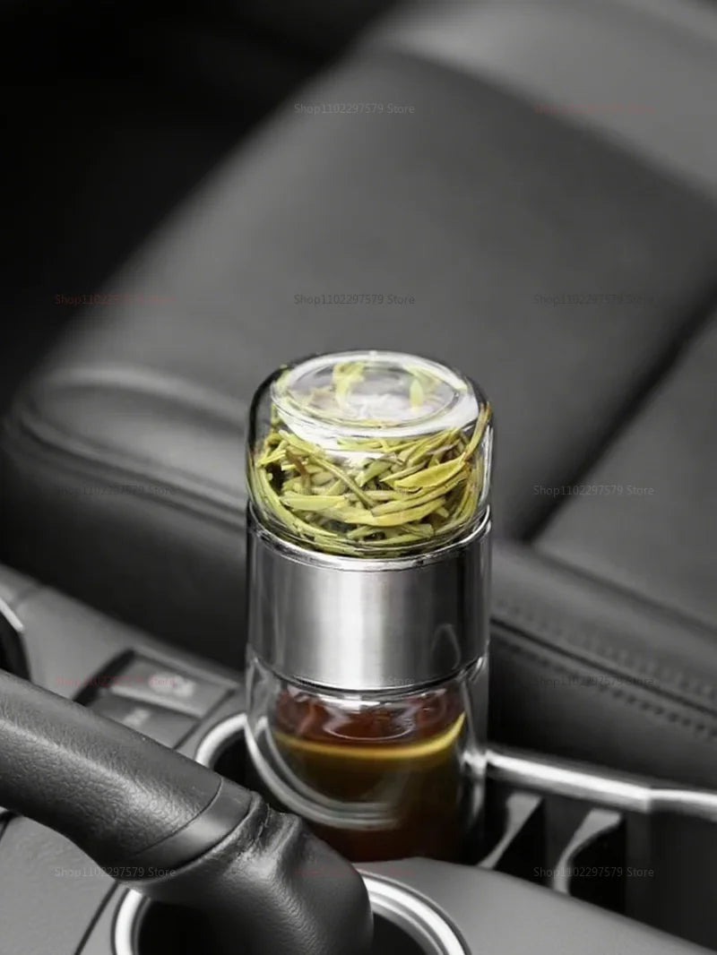 420ML Glass Tea Tumbler with Infuser Double Layered Water Bottle Removable Filter for Loose Leaf Tea Hot Drinks Office Travel