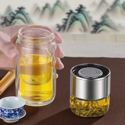 420ML Glass Tea Tumbler with Infuser Double Layered Water Bottle Removable Filter for Loose Leaf Tea Hot Drinks Office Travel