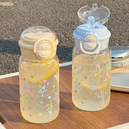 Cute Water Bottle With Straw Portable Plastic Up Cover Water Cup For Kid Kawaii Bottle Water Leak-Proof Cute Drinking Bottle