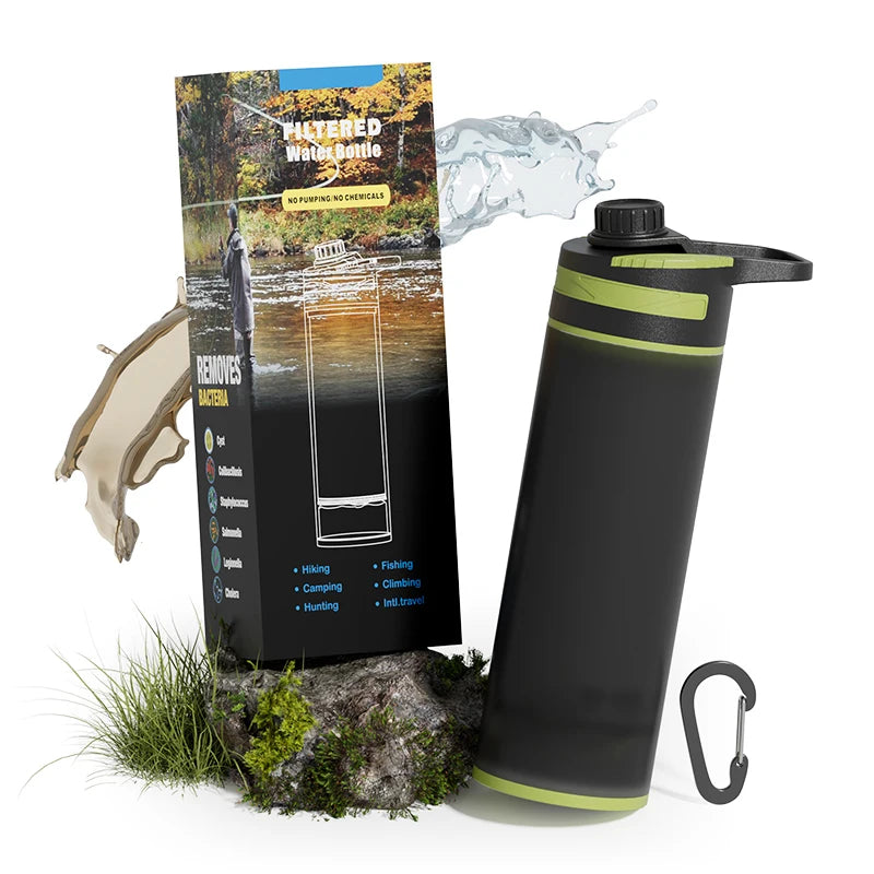27 Oz Water Purifier Bottle Filter For Hiking, Camping, Survival, Travel