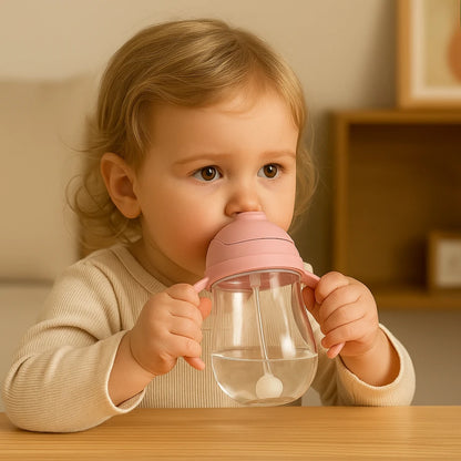 300ML Children's Drinking Water Bottle with Straw Baby Portable Bottle with Handle Outdoor Training Cup Mother Baby Products