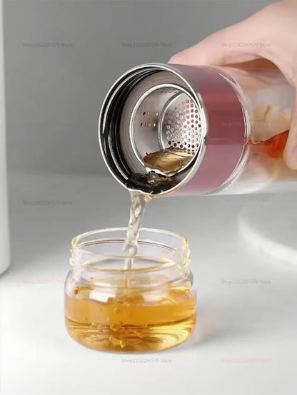 420ML Glass Tea Tumbler with Infuser Double Layered Water Bottle Removable Filter for Loose Leaf Tea Hot Drinks Office Travel