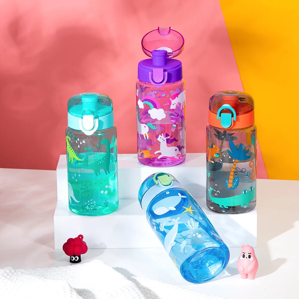 600ml Cartoon Animal Water Bottle Portable Safety Lock Cute Straw Cup Kids Leak-proof Drinking Jug For Outdoor Camping Travel