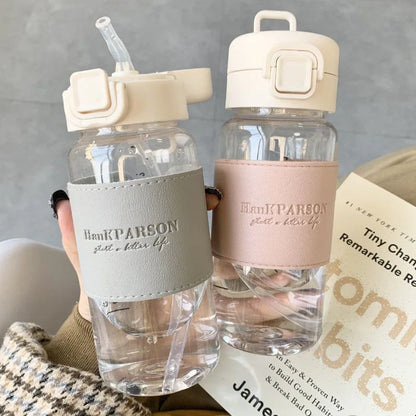 500ml Creative Water Bottle with Straw Portable Plastic Pop-Up Cover Water Cup for School Kids Leak-Proof Cute Drinking Bottle