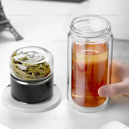 420ml Borosilicate Glass Tea Bottle Double Wall Infuser Tumbler with Tea Strainer Portable Drinkware for Hot Tea and Infusion