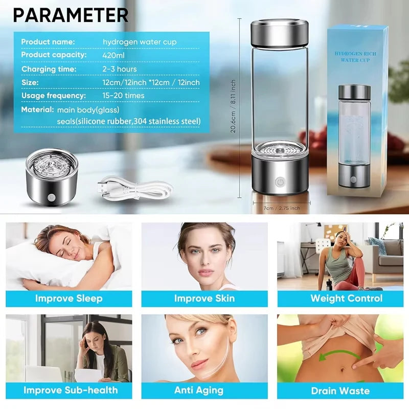 Large capacity Hydrogen-Rich Water Cup Electric Hydrogen Rich Water Generator Bottle Titanium Quality Filter
