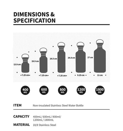 1200ml Big Volume Resuable Water Bottle Single Wall Stainless Steel Portable Healthy Drinkware Travel Sports Flask Drink bottle