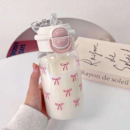 Cute Water Bottle With Straw Portable Plastic Up Cover Water Cup For Kid Kawaii Bottle Water Leak-Proof Cute Drinking Bottle