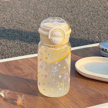 Cute Water Bottle With Straw Portable Plastic Up Cover Water Cup For Kid Kawaii Bottle Water Leak-Proof Cute Drinking Bottle