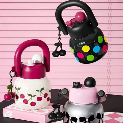 23 oz Cute Water Bottle with Decorations, Durable Plastic Material, Dual Strap Design, Wide Mouth, Travel-Friendly, Perfect