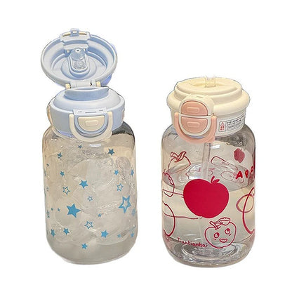 Cute Water Bottle With Straw Portable Plastic Up Cover Water Cup For Kid Kawaii Bottle Water Leak-Proof Cute Drinking Bottle