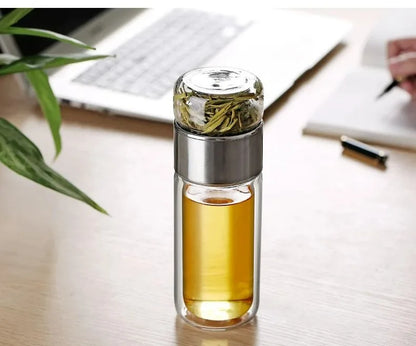 420ml Borosilicate Glass Tea Bottle Double Wall Infuser Tumbler with Tea Strainer Portable Drinkware for Hot Tea and Infusion