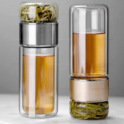 420ml Borosilicate Glass Tea Bottle Double Wall Infuser Tumbler with Tea Strainer Portable Drinkware for Hot Tea and Infusion