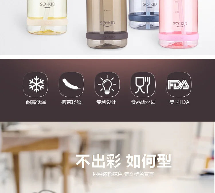 Outdoor Water Bottle with Straw Sports Bottles Leak Proof Eco-friendly Children School With Lid Hiking Camping Plastic BPA Free