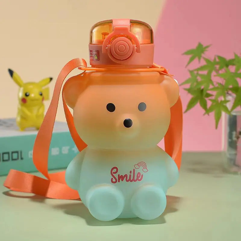 Bear Water Bottle 23 Oz Cute Water Bottle with Straw and Adjustable Strap Leakproof Lightweight BPA Free for Outdoor Portability