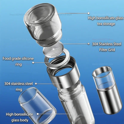 420ML Glass Tea Tumbler with Infuser Double Layered Water Bottle Removable Filter for Loose Leaf Hot Drinks for Office Travel