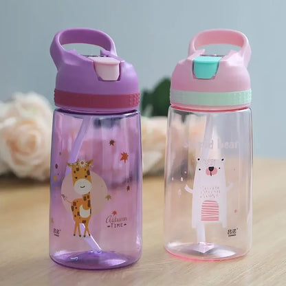 Kids Water Bottle with Straw BPA Free Children's Drinking Kettle 480ML Healthy Plastic Portable School Cup Transparent Water Cup
