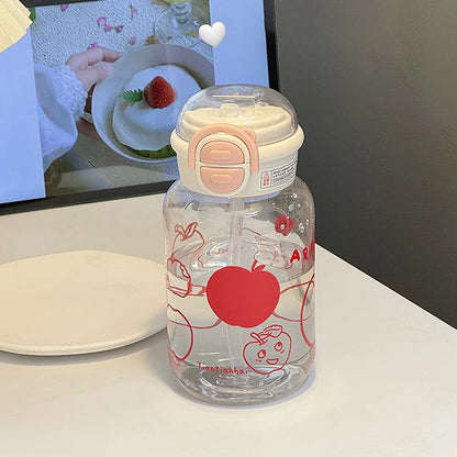 Cute Water Bottle With Straw Portable Plastic Up Cover Water Cup For Kid Kawaii Bottle Water Leak-Proof Cute Drinking Bottle