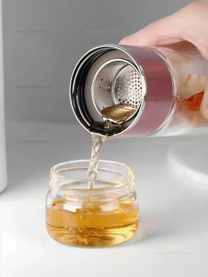 420ML Glass Tea Tumbler with Infuser Double Layered Water Bottle Removable Filter for Loose Leaf Hot Drinks for Office Travel