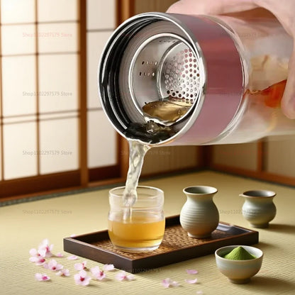 420ML Glass Tea Tumbler with Infuser Double Layered Water Bottle Removable Filter for Loose Leaf Hot Drinks for Office Travel