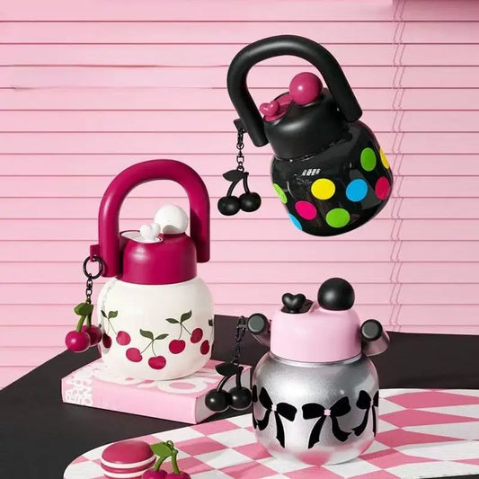 23 oz Cute Water Bottle with Decorations, Durable Plastic Material, Dual Strap Design, Wide Mouth, Travel-Friendly, Perfect