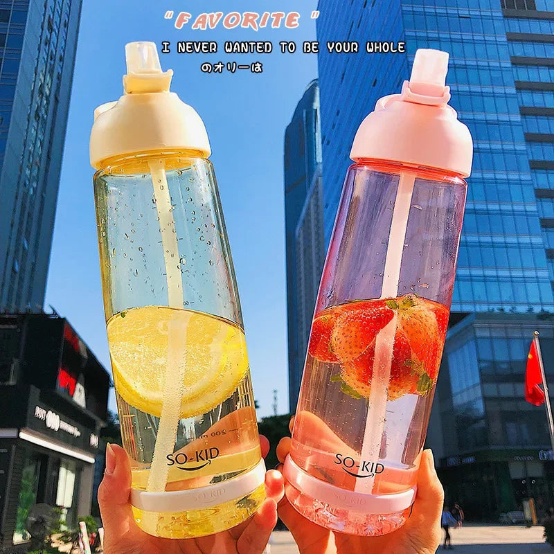 Outdoor Water Bottle with Straw Sports Bottles Leak Proof Eco-friendly Children School With Lid Hiking Camping Plastic BPA Free