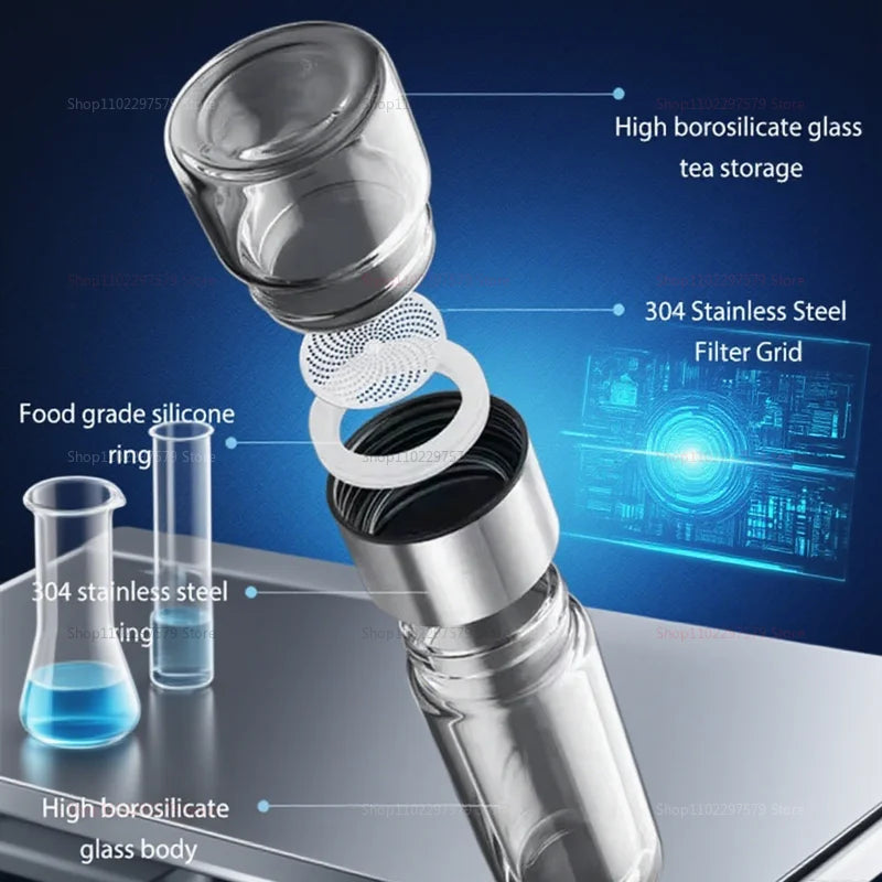 420ML Glass Tea Tumbler with Infuser Double Layered Water Bottle Removable Filter for Loose Leaf Tea Hot Drinks Office Travel