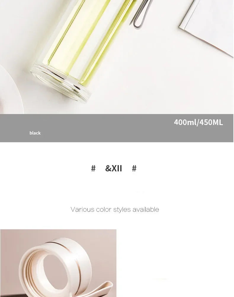 350ml/400ml Glass Water Bottles Tea Infuser Bottle Tea Separation Mug Double-Layer Portable Creative Water Cup Home Waterbottle