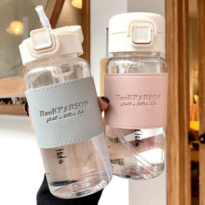 500ml Creative Water Bottle with Straw Portable Plastic Pop-Up Cover Water Cup for School Kids Leak-Proof Cute Drinking Bottle