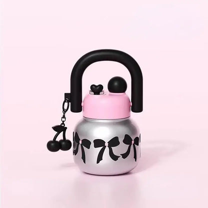 23 oz Cute Water Bottle with Decorations, Durable Plastic Material, Dual Strap Design, Wide Mouth, Travel-Friendly, Perfect