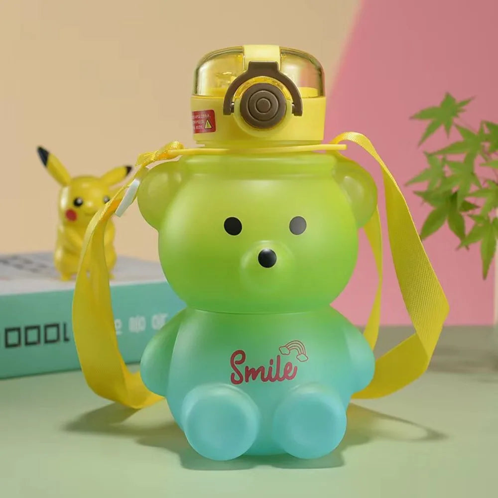 Bear Water Bottle 23 Oz Cute Water Bottle with Straw and Adjustable Strap Leakproof Lightweight BPA Free for Outdoor Portability