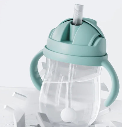 300ML Children's Drinking Water Bottle with Straw Baby Portable Bottle with Handle Outdoor Training Cup Mother Baby Products