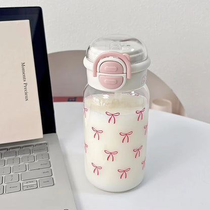 Cute Water Bottle With Straw Portable Plastic Up Cover Water Cup For Kid Kawaii Bottle Water Leak-Proof Cute Drinking Bottle