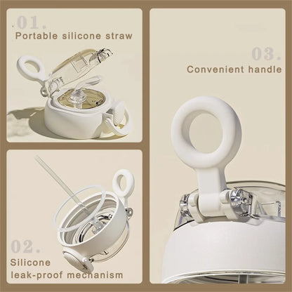 600ML Cute Water Bottle with Straw Portable Plastic Cups Juice Milk Drinking Bottle For Girl Kid Outdoor Drinking Kettle